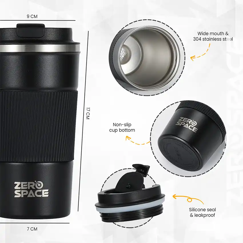 Travel Coffee Mug Black Pakistan — 500ml Stainless Steel Leakproof | ZeroSpace