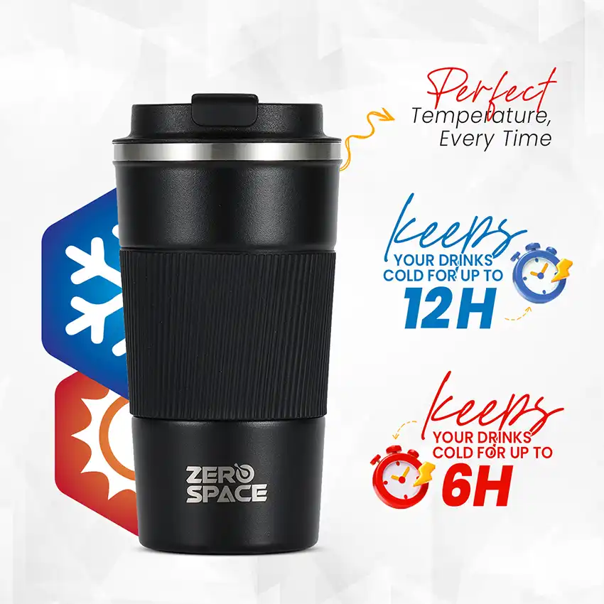 Travel Coffee Mug Black Pakistan — 500ml Stainless Steel Leakproof | ZeroSpace