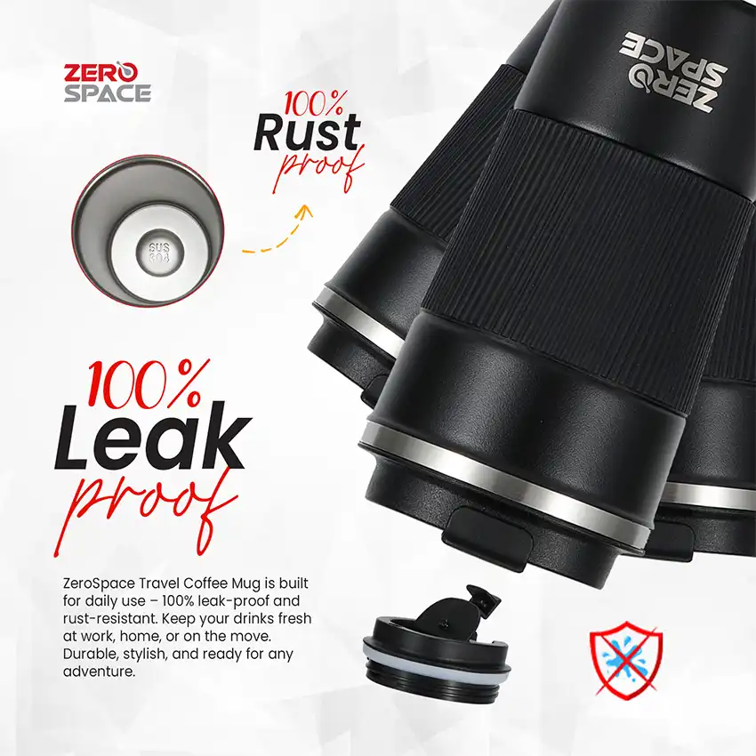 Travel Coffee Mug Black Pakistan — 500ml Stainless Steel Leakproof | ZeroSpace