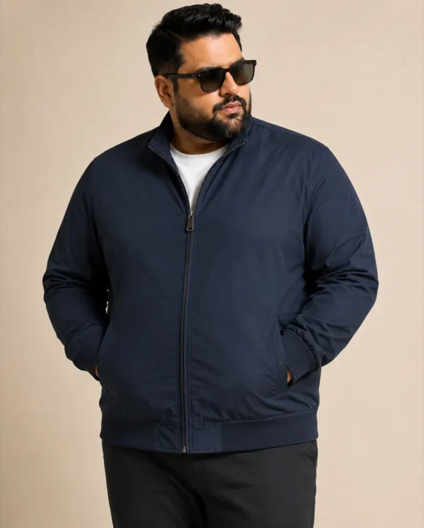 Plus size men casual jacket navy full-zip front view Pakistan