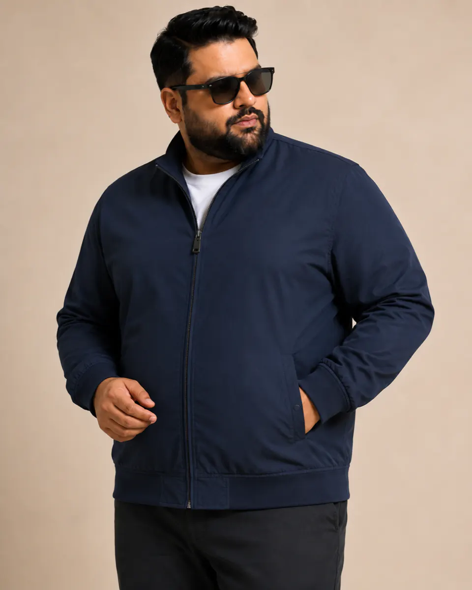 Plus size men casual jacket three-quarter angle side pockets