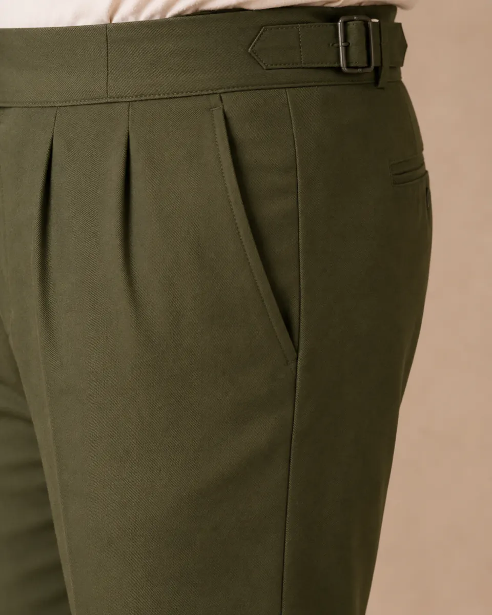 Plus size gurkha pants fabric texture side view close-up