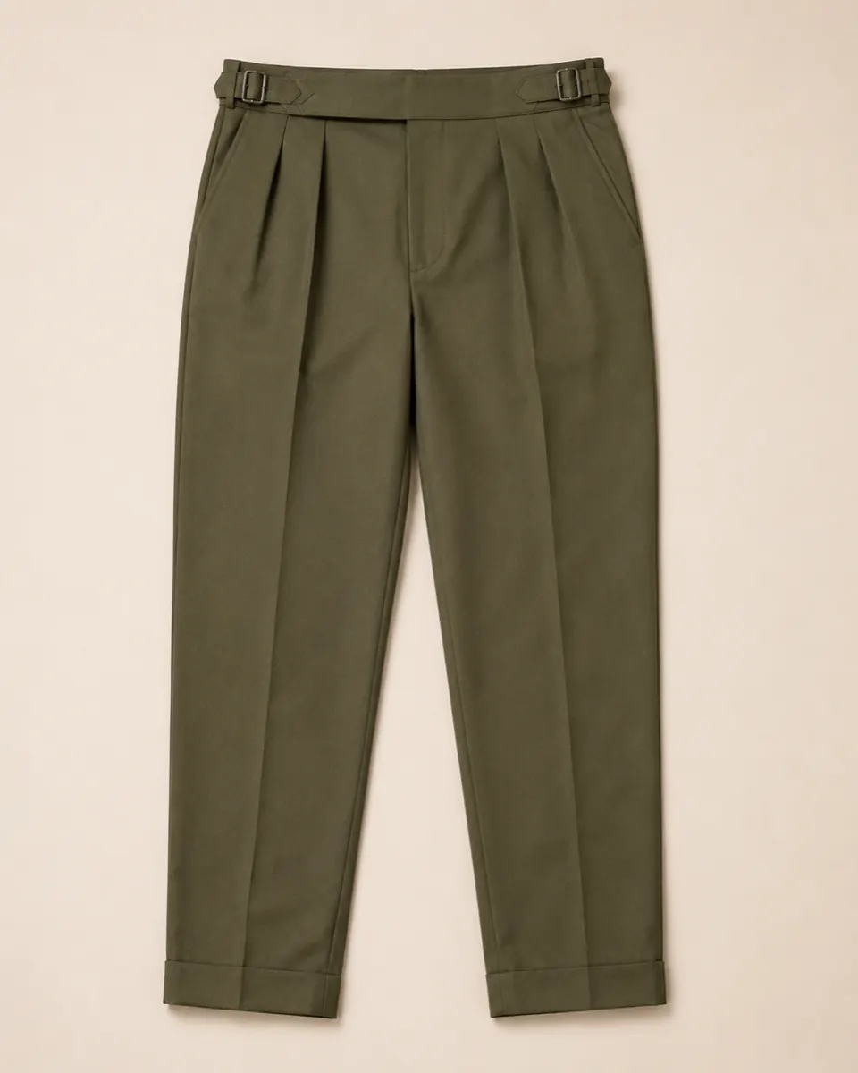 Plus size gurkha pants laid flat full garment view