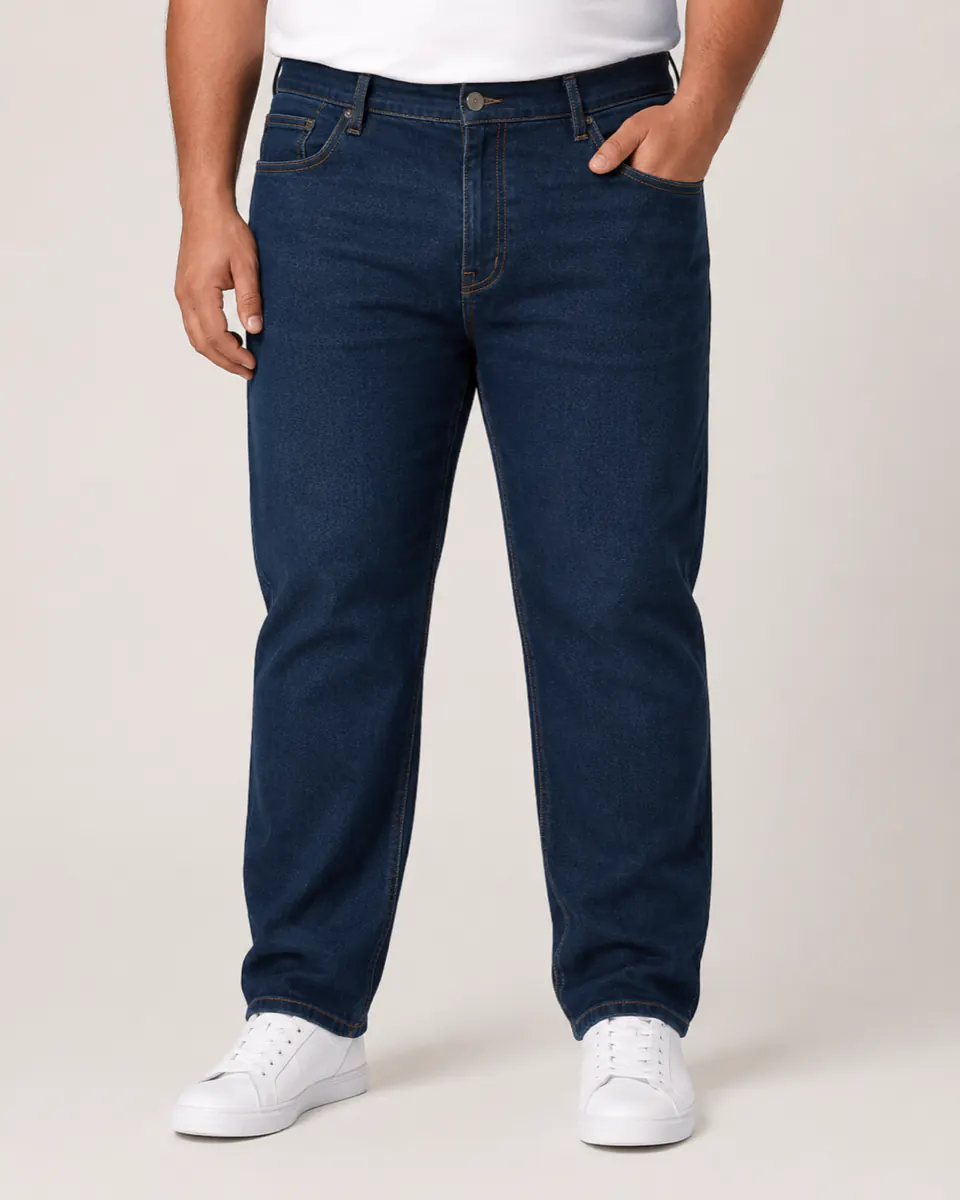 Plus size jeans three-quarter angle straight leg fit