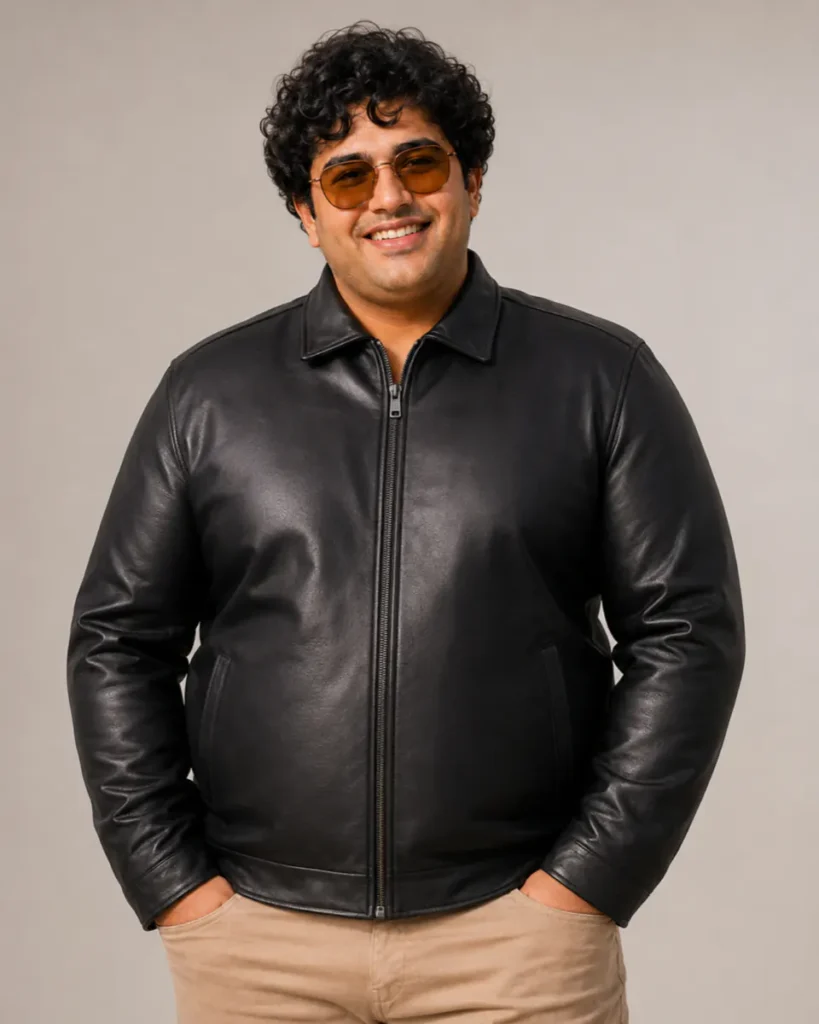 Plus size leather jacket men black front view Pakistan