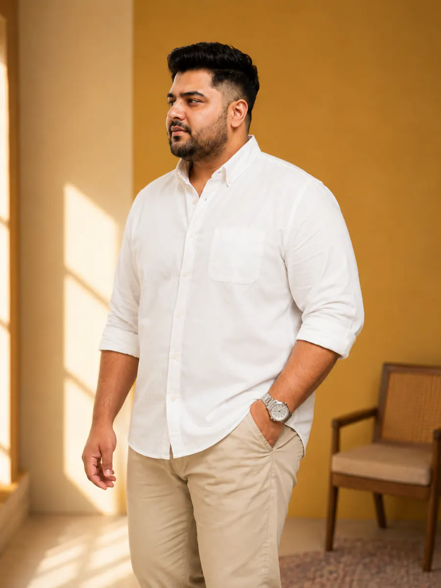 OutfitPlus XXL Casual Cotton Shirt, worn at a three-quarter angle