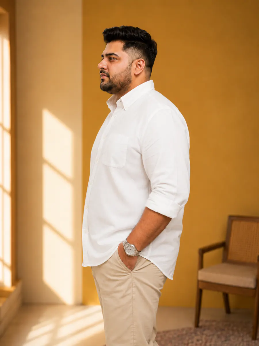 OutfitPlus XXL Casual Cotton Shirt, worn in side profile