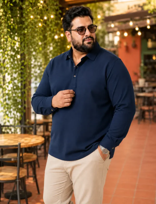 OutfitPlus XXL Full Sleeve Polo Shirt, worn front view - Plus Size Menswear Pakistan