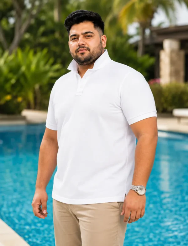 OutfitPlus XXL Half Sleeve Polo Shirt, worn front view - Plus Size Menswear Pakistan