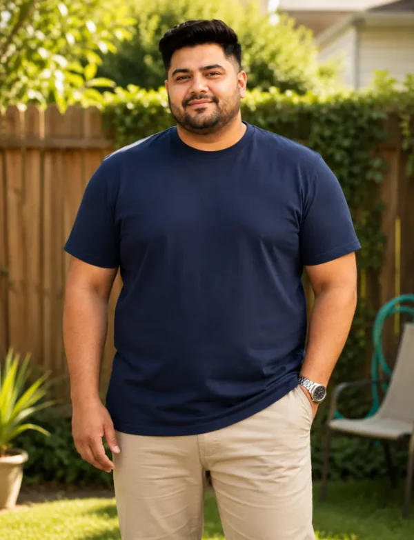 OutfitPlus XXL Plain Cotton T-Shirt, worn front view - Plus Size Menswear Pakistan