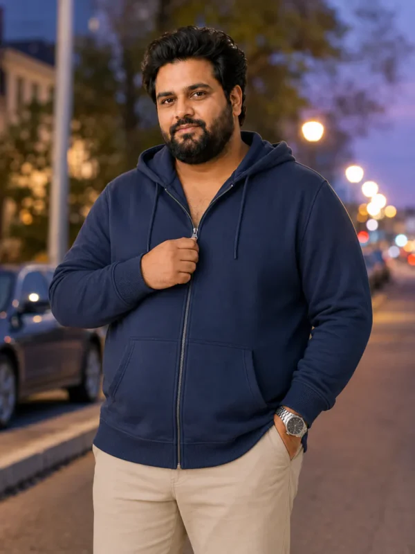 OutfitPlus XXXL Zip-Up Hoodie, worn front view - Plus Size Menswear Pakistan