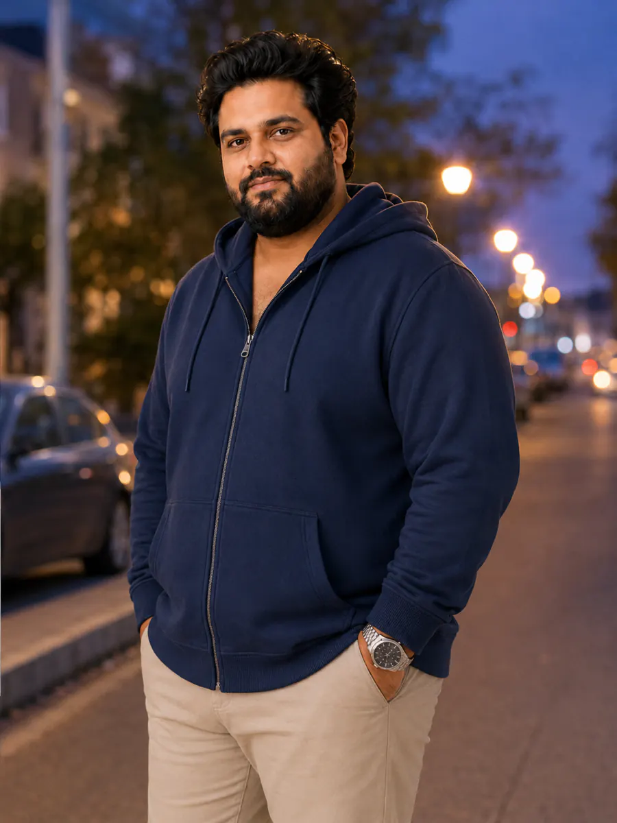 OutfitPlus XXXL Zip-Up Hoodie, worn at a three-quarter angle