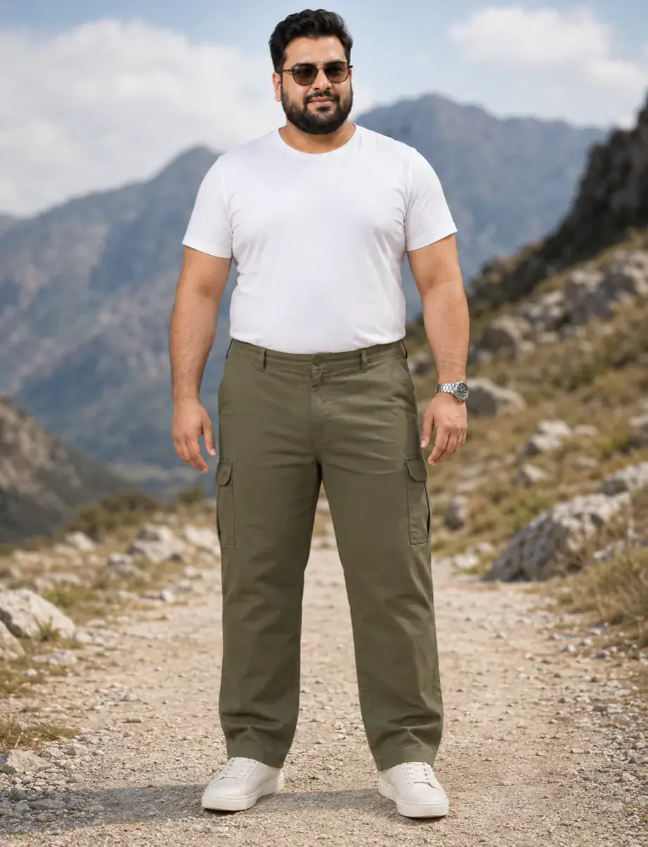 OutfitPlus XXXXL Plus Size Cargo Pants, close-up of the fabric texture