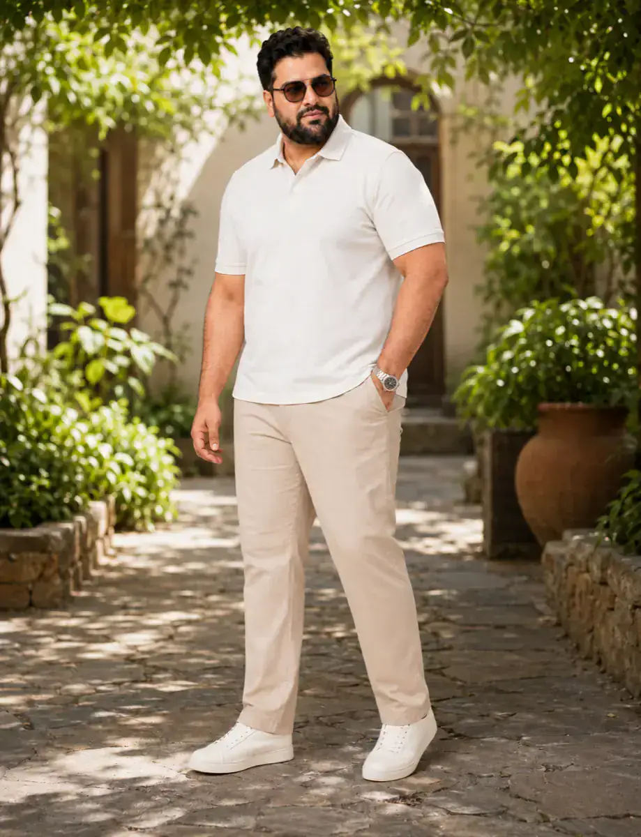 OutfitPlus XXXXL Plus Size Casual Trousers, worn at a three-quarter angle