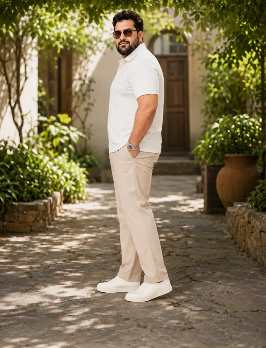 OutfitPlus XXXXL Plus Size Casual Trousers, worn in side profile