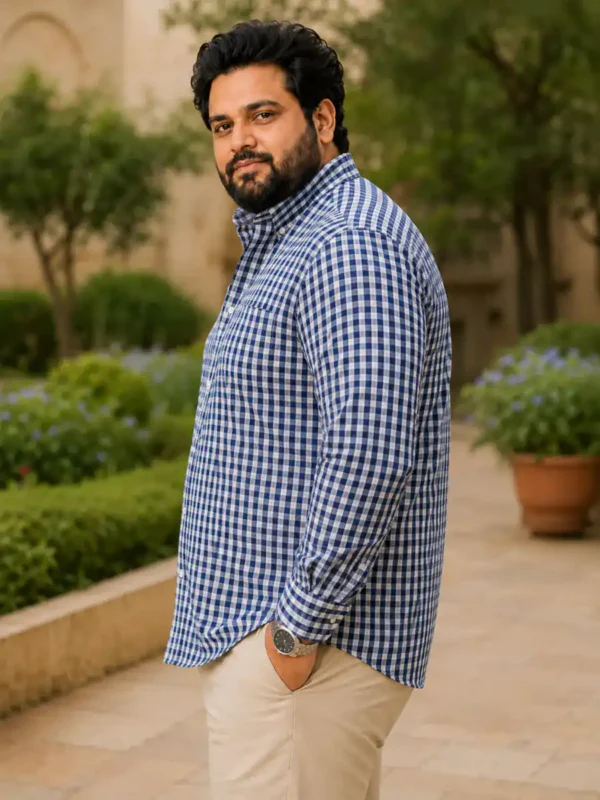 OutfitPlus XXXXL Full Sleeve Check Shirt, worn front view - Plus Size Menswear Pakistan