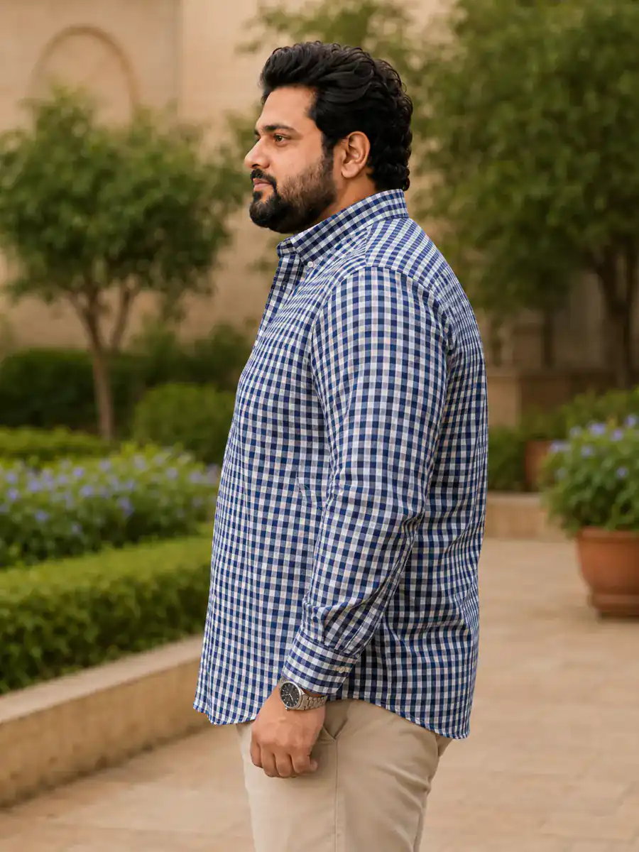 OutfitPlus XXXXL Full Sleeve Check Shirt, worn at a three-quarter angle