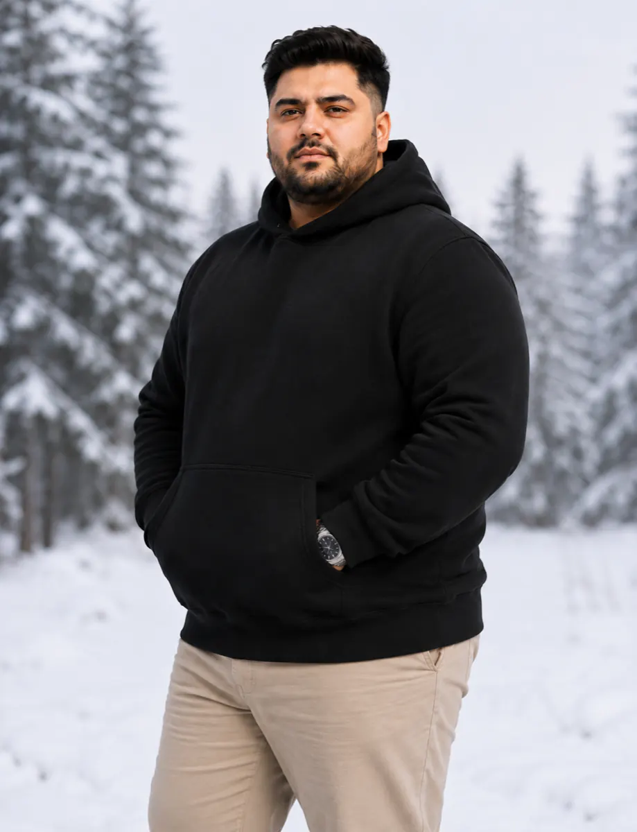OutfitPlus XXXXL Fleece Hoodie, worn front view - Plus Size Menswear Pakistan
